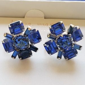Vintage Faux Sapphire Earrings Prom Royal Blue
